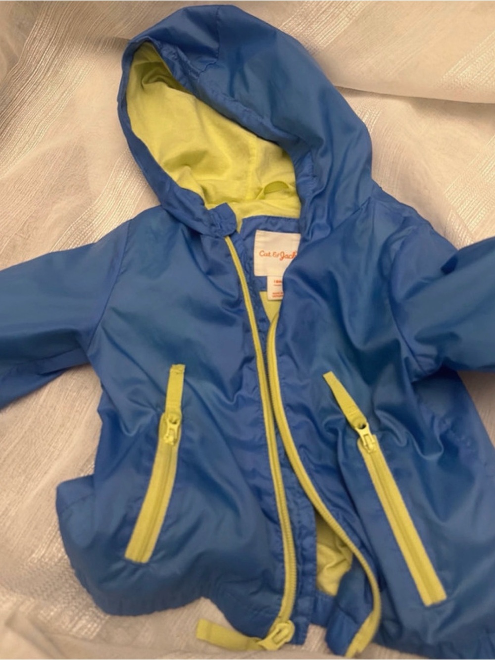 Cat & Jack Blue Hooded Raincoat with Lime Trim